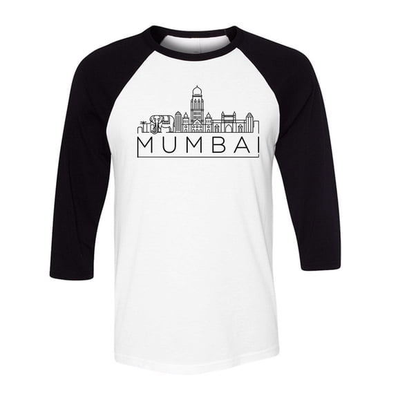 Skyline Mumbai India Three-Quarter Raglan Sleeve Baseball Shirt Unisex Large White/Black