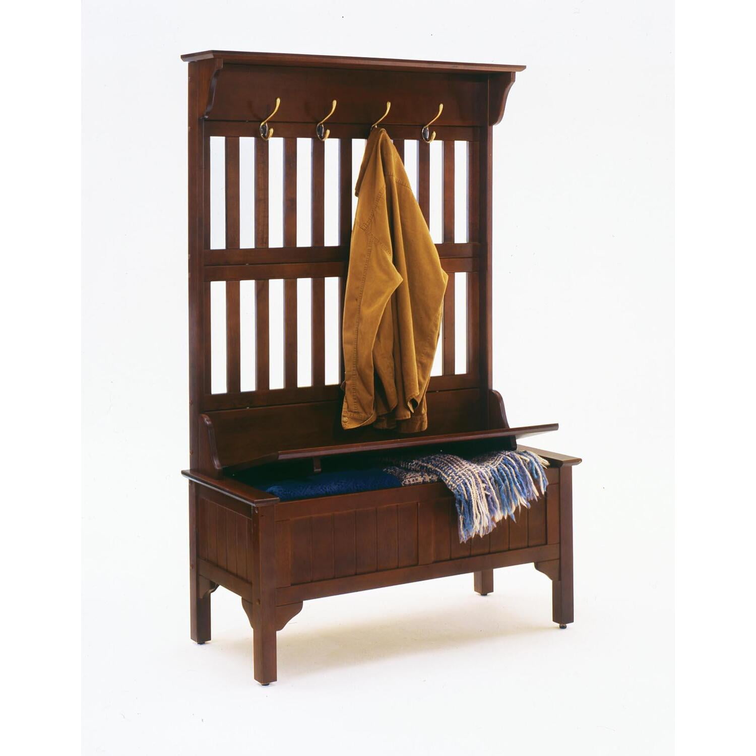 Homestyles Traditional 4Hook Hall Tree with Storage Bench, Cherry