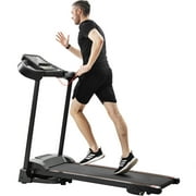 Kumji Exercise Compact Easy Folding Treadmill, Workout Motorized Running, Jogging Machine with Audio Speakers, and Incline Adjuster, Black