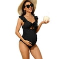 thumbnail image 1 of Beautyin Ruffle One piece Maternity Bathing Suits for Women Ribbed Tie Knot Maternity Swimsuit Cutout Ruched Pregnancy Swimwear, 1 of 6