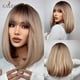 thumbnail image 2 of EASIHAIR, pelucas cortas y rectas de Bob con flequillo, pelo sintético Natural marrón dorado para mujeres, pelucas de fibra resistentes al calor para Cosplay diario Tan Jianjun unisex, 2 of 2