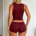thumbnail image 6 of Arlun Women's 2 Piece Outfits Sleeveless Crew Neck Cut out Crop Top Bodycon Shorts Set Y2k Solid Color Stretchy Slim Fitted Summer Matching Sets for Night out Club Party Wear Brick Red S, 6 of 6