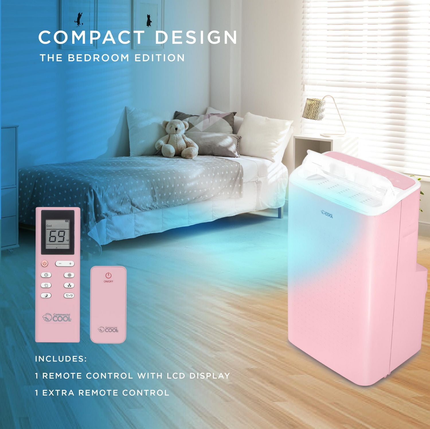 Commercial Cool 9,000 BTU ASHRAE 128 Smart Portable Air Conditioner, 6,350 BTU SACC/CEC, Pink