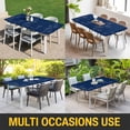 thumbnail image 5 of Navy Blue Flowers Table Cloths for 8 Foot Rectangle Tables, Rustic Abstract Floral Simple Art Patio Waterproof Elastic Fitted Tablecloths, Washable Rectangular Table Cover for Camping, 5 of 8