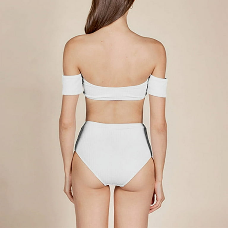 Inadays Women's Off Shoulder Bikini Sets High Cut Bandeau Bathing