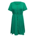 thumbnail image 3 of Wycnly Formal Dresses for Women Elastic Waist Button Down Smocked Tunic Tshirt Dress V-Neck Short Sleeve Solid 2024 Summer Mini Dresses Green xxl, 3 of 4