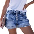 thumbnail image 1 of Pantalones cortos apenados ocasionales de las mujeres Elástico de gran altura Botón de una sola fila Muti Pockets Shorts Azul oscuro M, 1 of 8