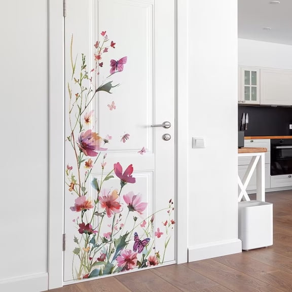 Large Flower Wall Decals Peel and Stick Removable Flower poster Floral Wall Stickers Decor for Girls Room Vinyl Butterfly Art Mural Wallpaper for Bathroom Bedroom Living Room Office Kids Nursery