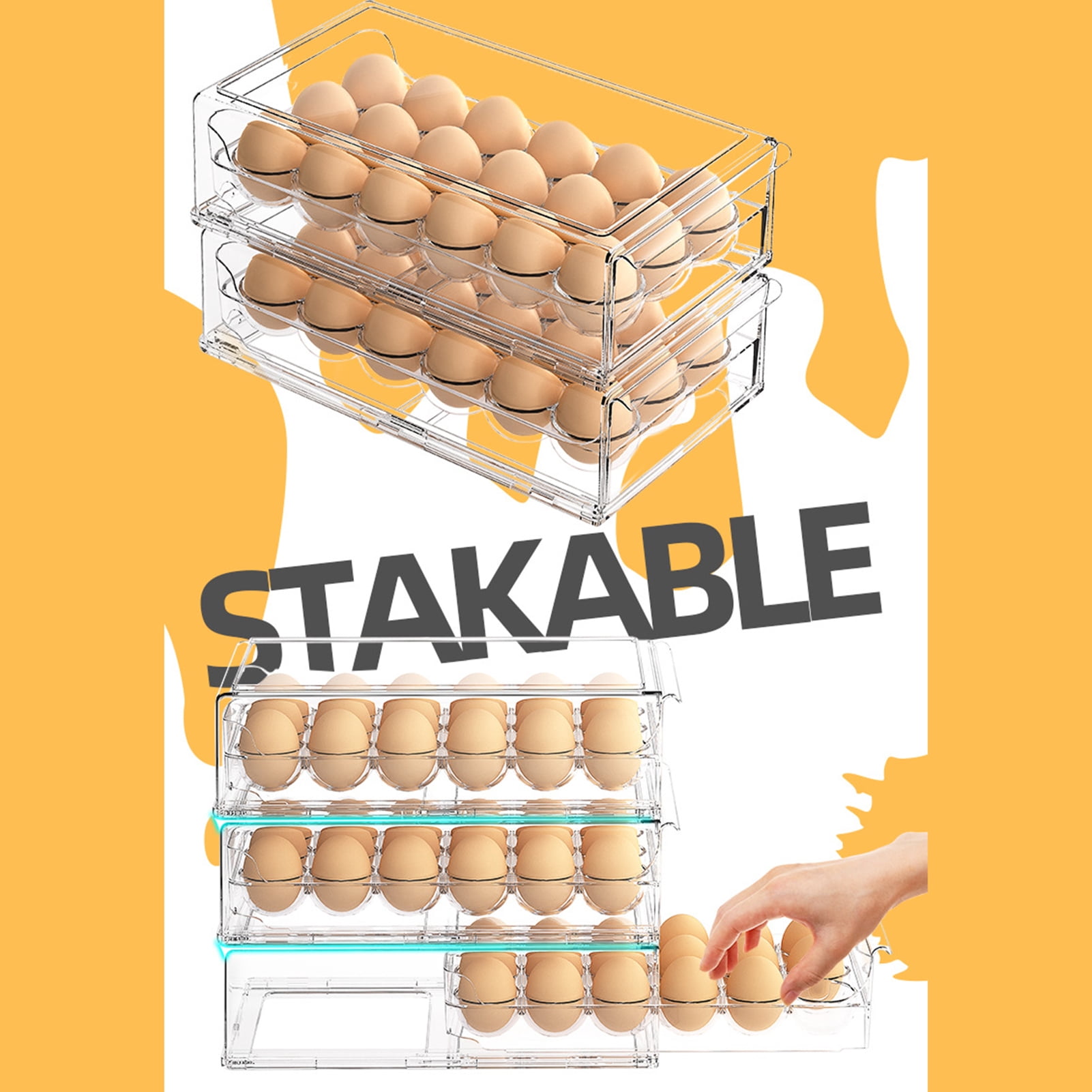 mdesiwst Egg Storage Box Large Capacity 36 Eggs Two-Tier Drawer Design Transparent Refrigerator Egg Rack Organizer