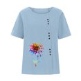 thumbnail image 4 of Mujeres Casual Algodón y Lino Top Impreso Manga Corta Botón Túnica Camiseta Blusa Tops Fridja  nalpqowj29342, 4 of 5