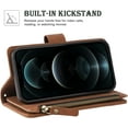 thumbnail image 5 of Wallet Case Compatible with iPhone 12 Pro Max (6.7 inch), Premium PU Leather Zipper Flip Folio RFID Blocking Wallet with Wrist Strap Magnetic Closure Built-in Kickstand Protective Case - Brown, 5 of 11