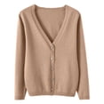 thumbnail image 5 of Dwellite Cardigan Sweaters for Women with Button V Neck Long Sleeve Tops Open Front for Fall Clothes Light Brown -AZ26 S, 5 of 6
