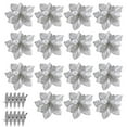 thumbnail image 3 of 5pcs/Lot 22cm Christmas Artifical Flowers Glitter Poinsettia For Christmas Tree Ornaments Flower Decoration Home Decor silver 15PCS, 3 of 9
