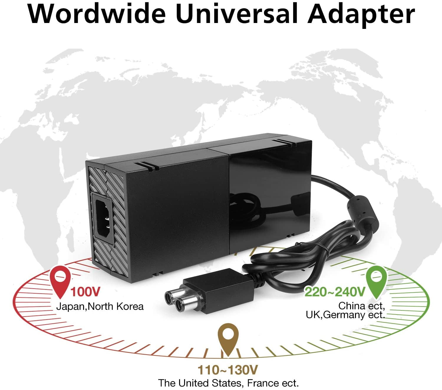 Xbox One Power Supply Brick with Power Cord, (Low Noise Version) AC