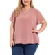 thumbnail image 1 of Blusas de mujer de tallas grandes Agnes Orinda con puntos suizos, de manga corta y cuello con muesca, primavera verano 5X rosa, 1 of 6