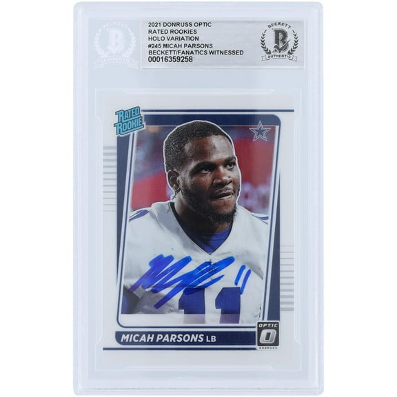 Micah Parsons Dallas Cowboys Autographed 2021 Panini Donruss Optic Rated Rookie Holo Variation #245 Beckett Fanatics Witnessed Authenticated Rookie Card - Fanatics Authentic Certified