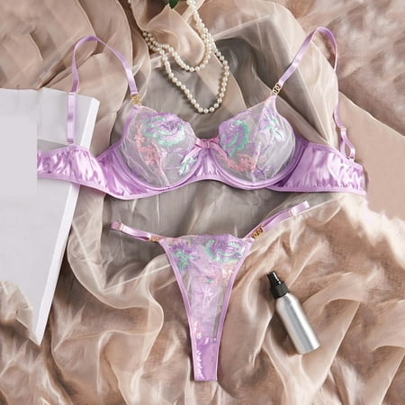 uublik Women s Lingerie Sets Valentine s Day Spaghetti Strap 2 Piece Goth Wireless Bras and Panties Set Purple S