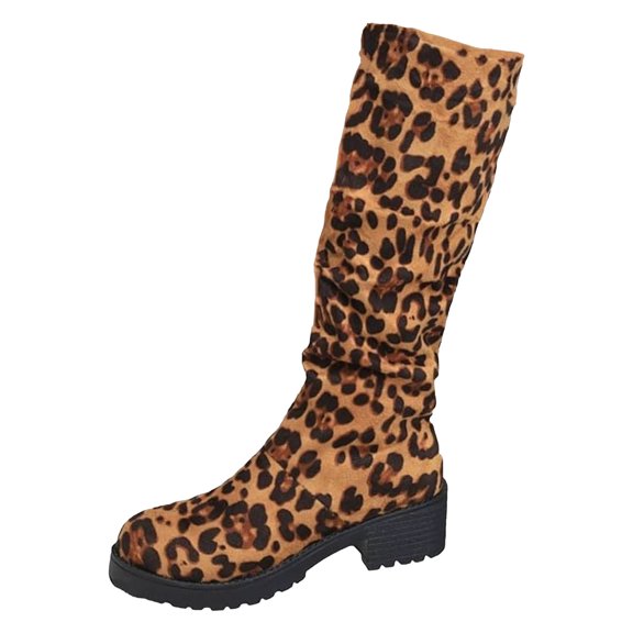 YLYL Women's Suede Knee High Boots Chunky Heel Lug Sole Non Slip Round Toe Fall Winter Boots