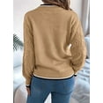thumbnail image 5 of Sweaters for Women Striped Trim Drop Shoulder Sweater Sweaters Khaki S, 5 of 8