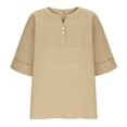 thumbnail image 6 of Lumosvexa Womens Plain T-Shirt for Women Linen Short Shirt Tops V-neck Cotton T Shirt Khaki Size 2XL, 6 of 9