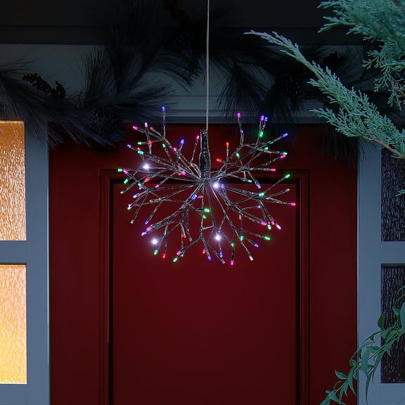 Alpine Corporation 16" Iron Twig Light-Up Snowflake Holiday Ornament, Multicolor