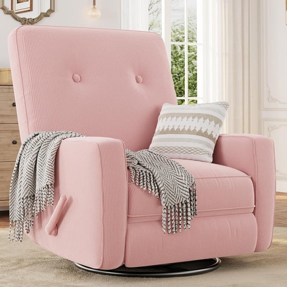 Recliner Chairs, Swivel Rocker Recliner, Glider Recliner Nursery Chair for Adults, 360° Swivel Glider Rocking Chair for Living Room, Bedroom, Office, RV, Small Spaces, Corduroy, Pink