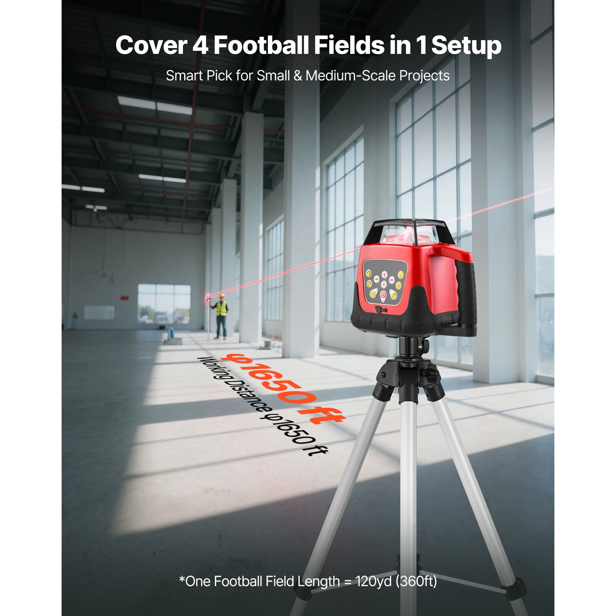 KFFKFF Rotary Laser Level Kit, 1650ft 360° Self-Leveling Red Horizontal Laser with Tripod, Receiver, Remote, Scale, Toolcase, IP66 Waterproof, 0.80in/100ft Accuracy for Construction Projects