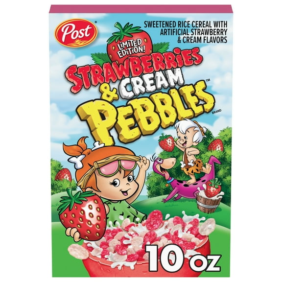 Post Fruity PEBBLES Strawberries and Cream Cereal, Gluten-Free, Rice Cereal, Crunchy 10 oz Box