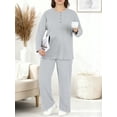 thumbnail image 4 of Homlouue Plus Size Lounge Sets for Women 2 Piece,Outfits for Women Solid Color Ribbed Wide Leg Pants and Long Sleeve,Perfect Gift for Family & Friends(Gray 1XL), 4 of 9