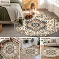 thumbnail image 6 of Vintage Ethnic Floral Washable Round Area Rug 6 ft, Retro Brown Classical Bohemian Style , Soft Non Slip Rugs Stain Repellent Indoor Felt Carpet for Living Dining Room Bedroom Home Office, 6 of 9
