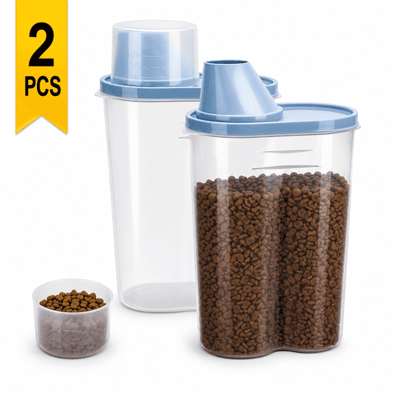 Pet Food Container Dog Cat Food Storage with Measuring Cup 2 Pack 2lb/2.5L