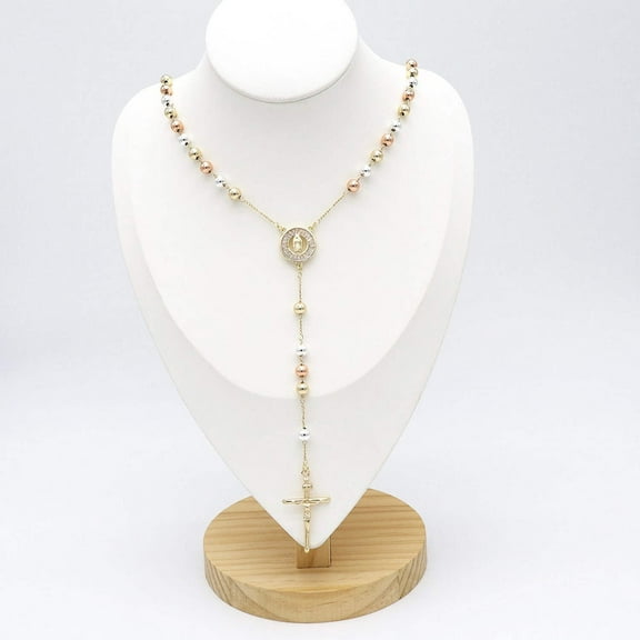 18k Layered Real Gold Plated tri colors religious rosary necklace #15