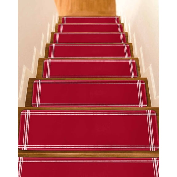 Stair Treads for Wooden Steps, Pure Red Peel and Stick Stair Treads with Reusable Adhesive, Simple Solid Color Non Slip Indoor Stairs Runner Rugs Mats for Elders Dogs 8"x30" 10PCS