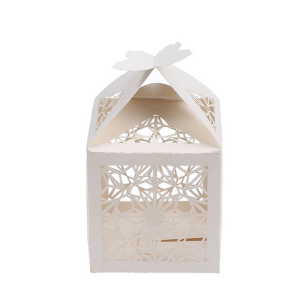 50 cajas de regalo de boda, cajas de papel artesanal caladas para dulces y golosinas (Beige)