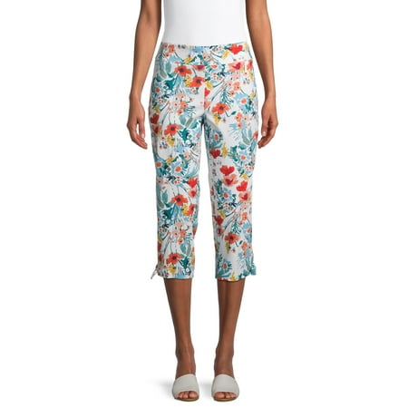 Pioneer Woman Floral Pull-On Capri Pants with Tie Hem