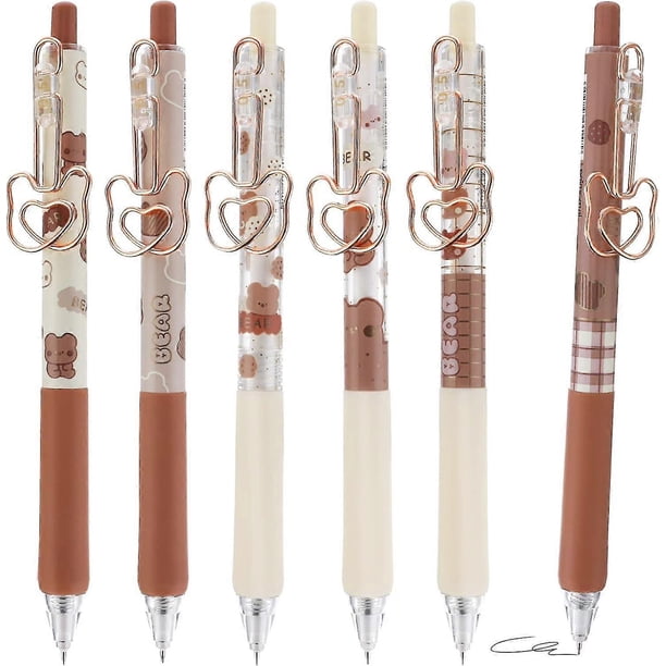 6 pcs Kawaii Gel Pens Cute Pens Brown Cute Bear Design Kawaii Pen Japanese Student Signature Pen for Smooth Writing (6 pcs, brown)