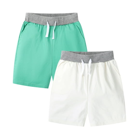HILEELANG Toddler Boys'Shorts 2-Pack Chino Short Summer Cotton Casual Pants with Pockets White Green 2T