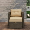thumbnail image 5 of RoyalCraft Modular Collections Patio Sofa Chair with Ottoman, Outdoor Brown Rattan Lounger Sofa Chair Set with Seat and Back Cushions, Aluminum Frame, 5 of 7