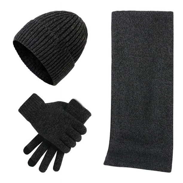Traje cálido de otoño e invierno de Europa y Estados Unidos, gorro grueso de color mixto, bufanda y guantes, tres