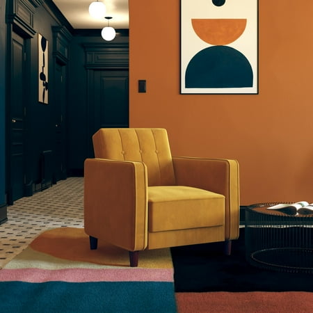 DHP Pin Tufted Accent Chair, Mustard Yellow Velvet ...