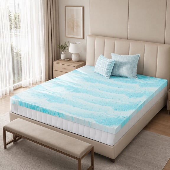 Queen 3 Inch Gel Infused Memory Foam Mattress Topper, Pressure Relief Cooling Pad for RV Camper Sleeper Sofa