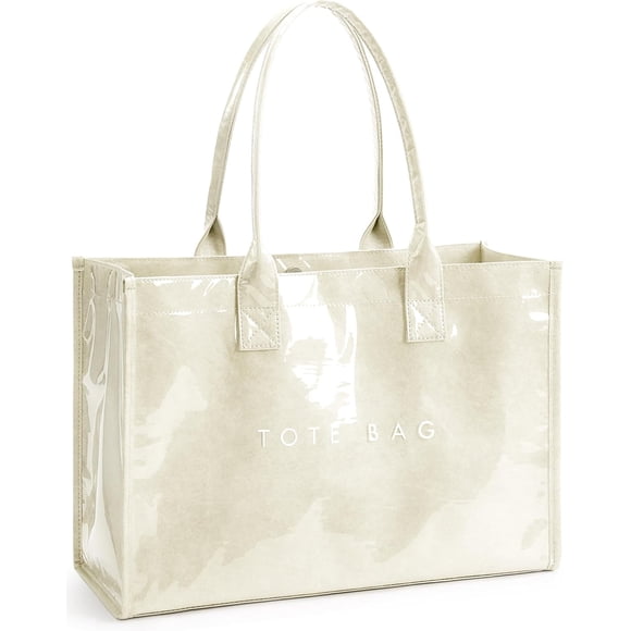 Sac Fourre-Tout en PVC pour Femmes - Sacs à Main de Travail en Papier Kraft avec Poignée Supérieure (Beige)