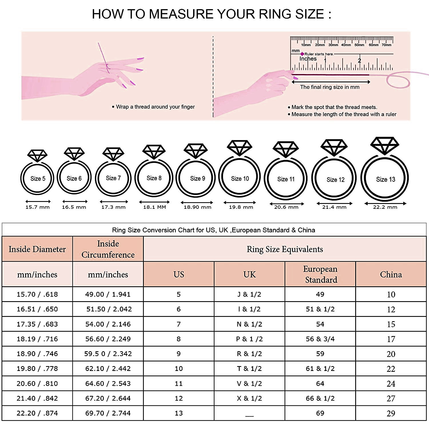 Ring Size Measurement Conversion Chart Us