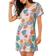 thumbnail image 2 of Honeii Tropical Plants Print Women's Loose Short Sleeve Nightgown, Soft Cotton Sleepwear, Comfy Loose Fit Pajama Dress for Sleep and Lounge, 2 of 6