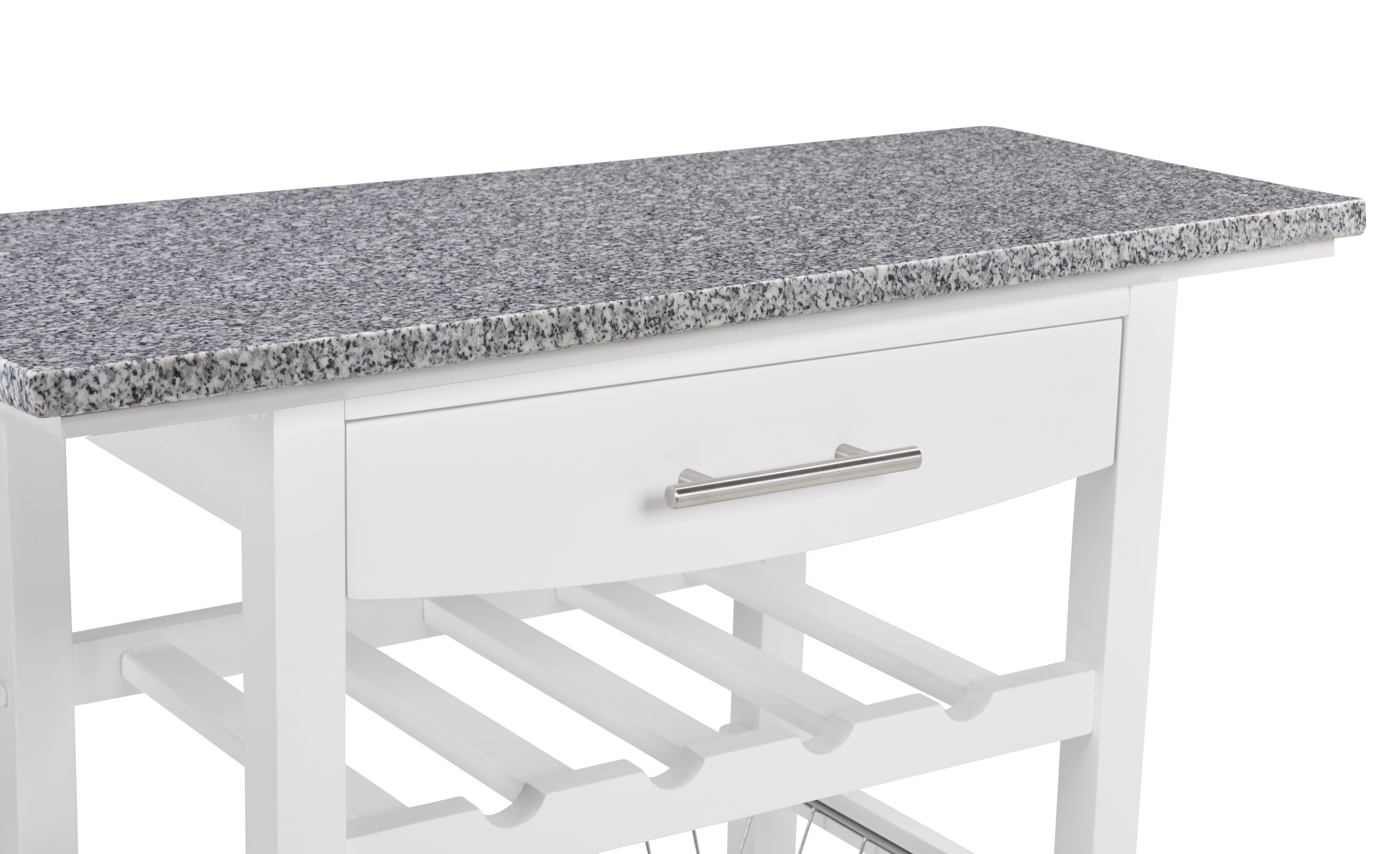 MAYEERTY Mobile Rolling Kitchen Island Trolley with Marble Top, Drawer & Storage Basket ,White