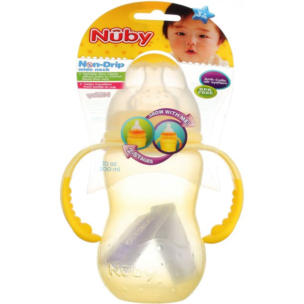 Nuby 2 Stage Baby Bottle with Handles, 3m+, WideNeck, 10