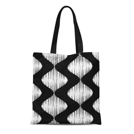 SIDONKU Canvas Tote Bag Luxury Black and White Wavy Ikat Elegant Glamorous Reusable Handbag Shoulder Grocery Shopping