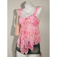 thumbnail image 6 of Pink Floral Print Asymmetrical Hem Tie-Front Peplum Mesh Tank Top For Women, 6 of 8