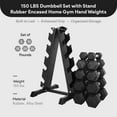 thumbnail image 4 of BalanceFrom 150 lb Rubber Coated Iron Dumbbell Hex Weights Set with A-Frame Rack, Black, 4 of 12