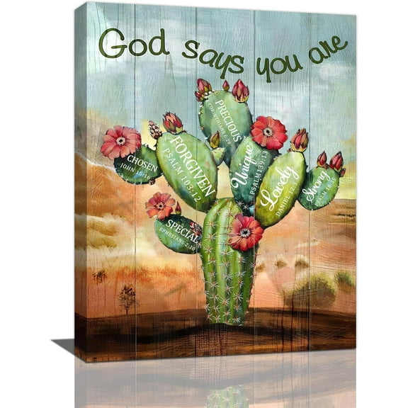 Aaheei Cactus God Says You Are Wall Art Succulent Desert Pictures Wall Decor Scripture Bible Verse Canvas Painting Home Modern Artwork Decorations for Bathroom Living Room Bedroom Office